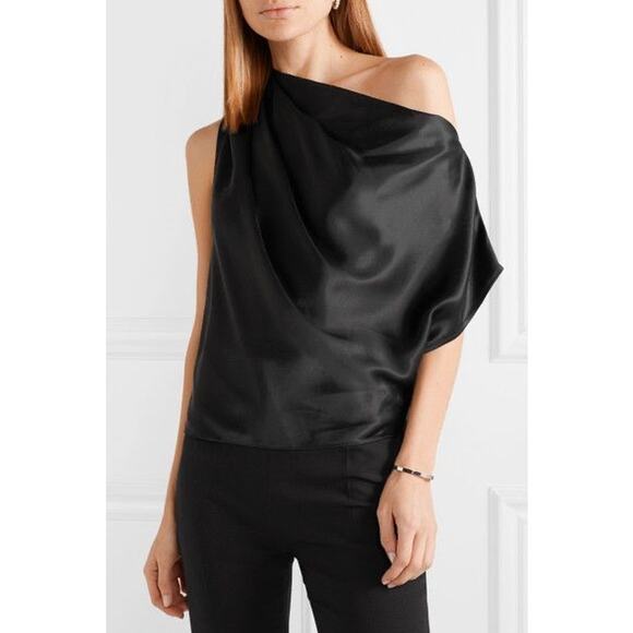 Michelle Mason One Shoulder Draped Silk Top in Black Size 2 / XS - Picture 1 of 9